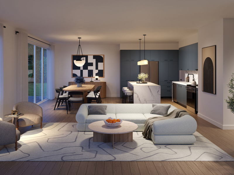 The Attersley Phase 1 Single Detached Home Model 1: The Dunlop's open-concept kitchen and living room
