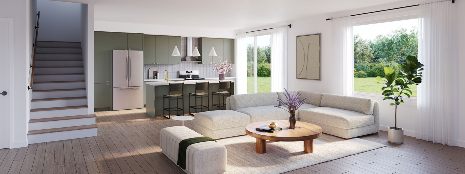 The Attersley Phase 1 Single Detached Home Model 3 & Model 4: The open-concept kitchen and living room layout featured in The Archivist and The Mayoral